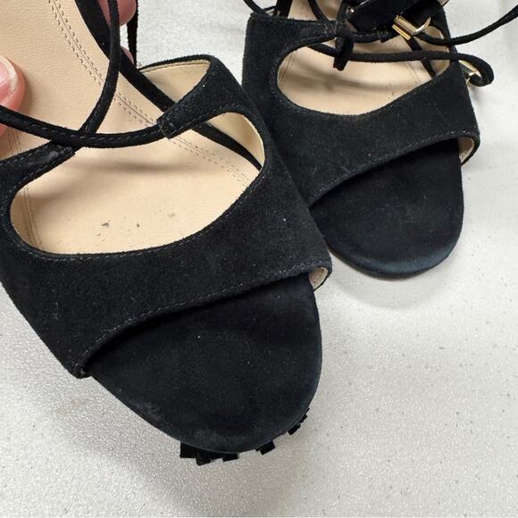 Marc Fisher Black Suede Strappy Lace Up Stiletto Heels Womens 7.5 Mllarsa Fringe - Picture 3 of 10